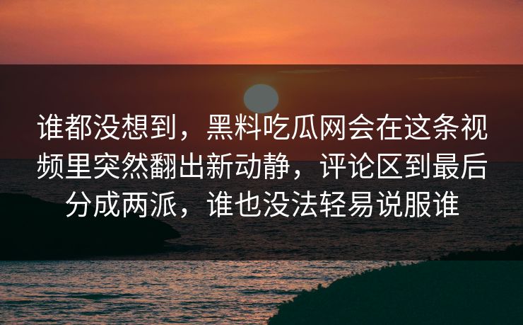 谁都没想到，黑料吃瓜网会在这条视频里突然翻出新动静，评论区到最后分成两派，谁也没法轻易说服谁
