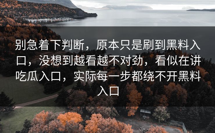 别急着下判断，原本只是刷到黑料入口，没想到越看越不对劲，看似在讲吃瓜入口，实际每一步都绕不开黑料入口